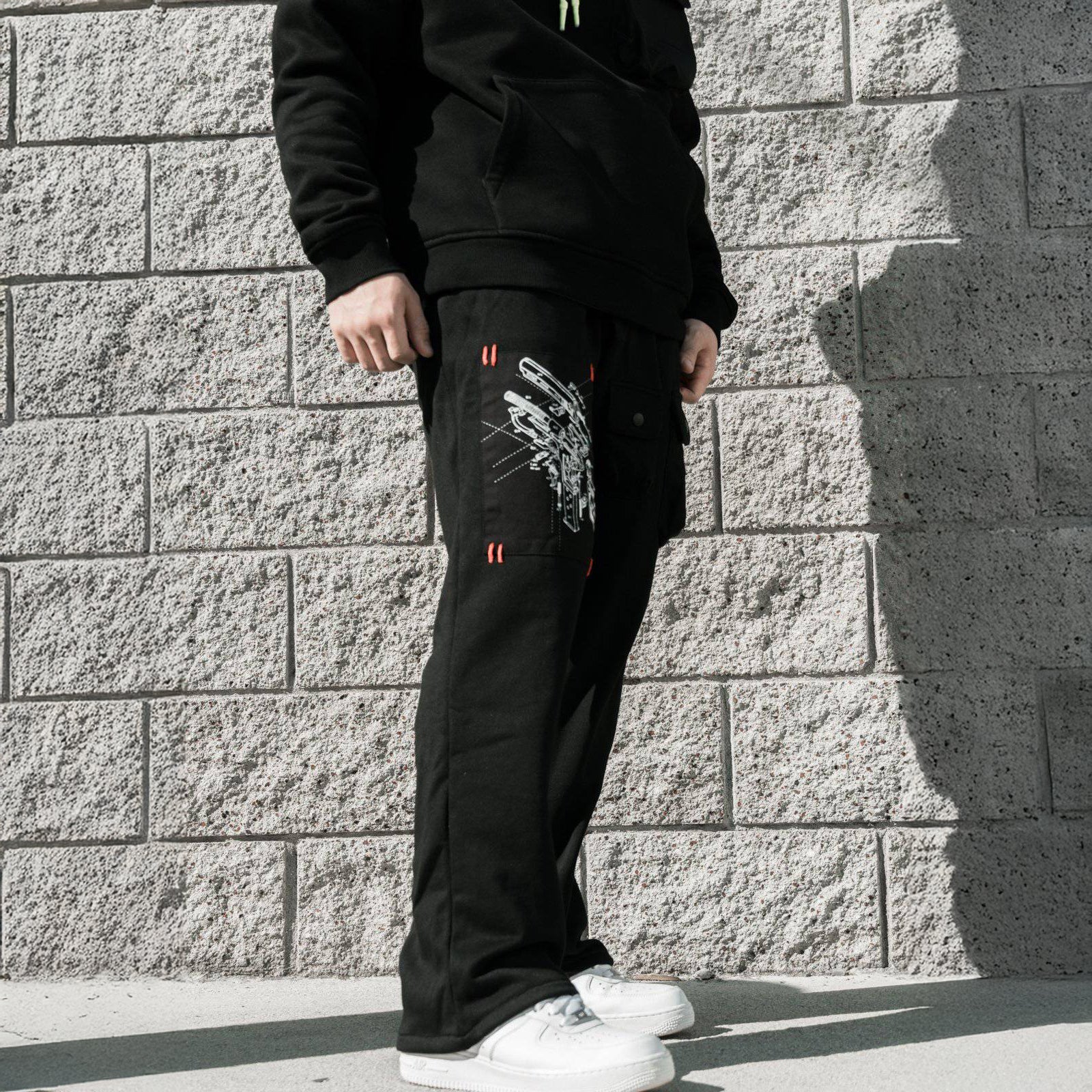 Konus Men's Wide Print Patch French Terry Sweatpants in Black
