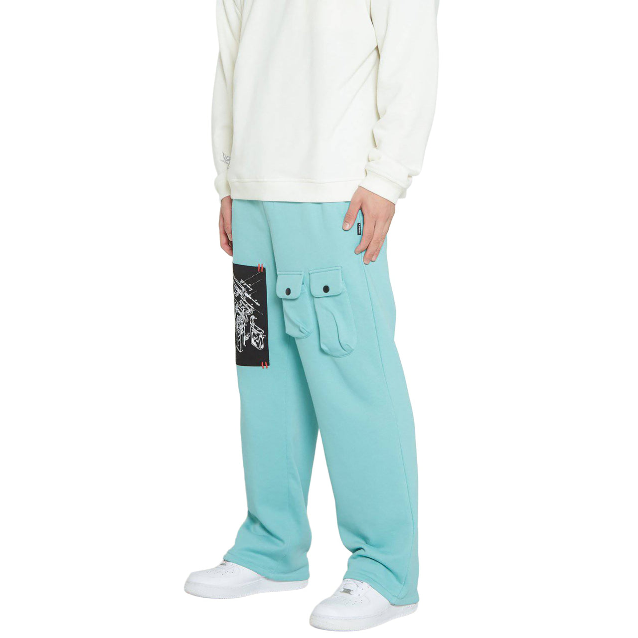 Konus Men's Wide Print Patch French Terry Sweatpants in Teal
