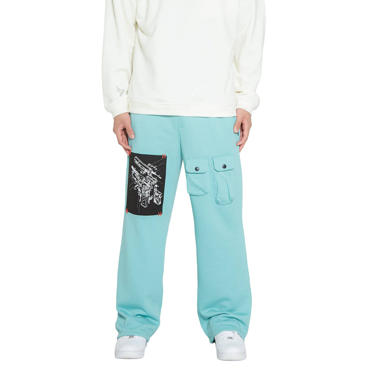 Konus Men's Wide Print Patch French Terry Sweatpants in Teal