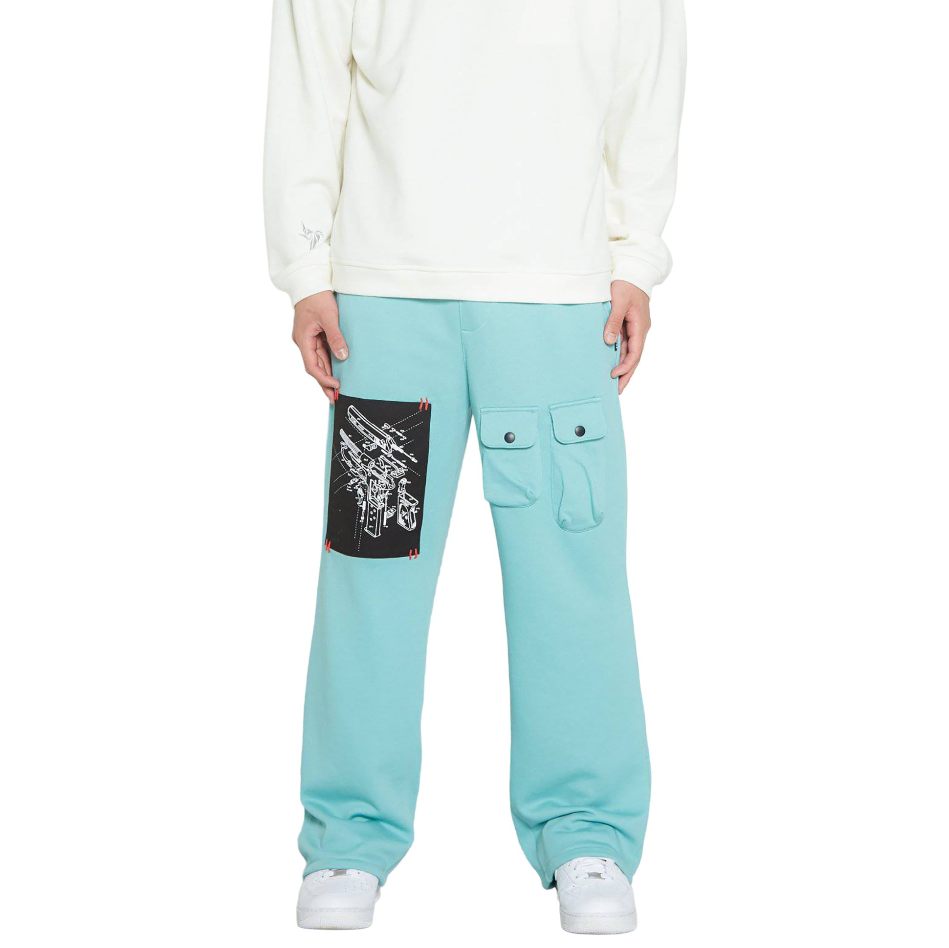 Konus Men's Wide Print Patch French Terry Sweatpants in Teal