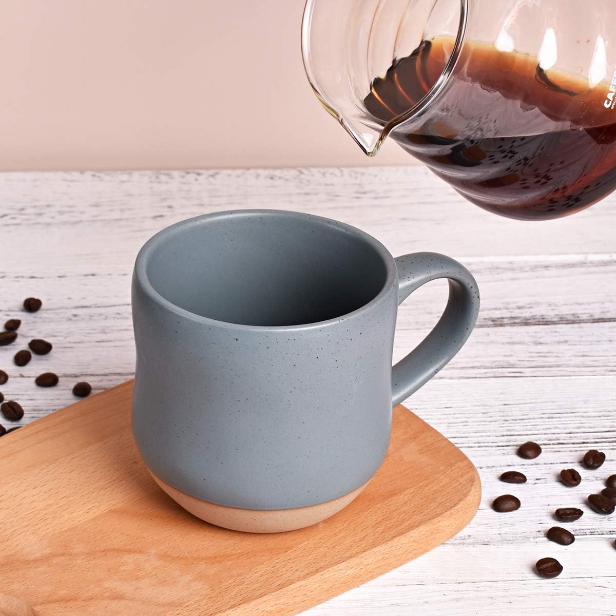 Bosmarlin Large Stoneware Speckled Coffee Mugs Set of 2, Big Tea Cup, 17 Oz, Dishwasher and Microwave Safe
