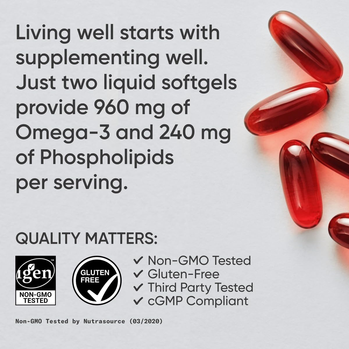 Total Omega-3 Fish Oil 2200mg - Made from Antarctic Krill w/Astaxanthin, Wild Sockeye Salmon & Alaska Pollock - 960mg of EPA & DHA - 120 Softgels