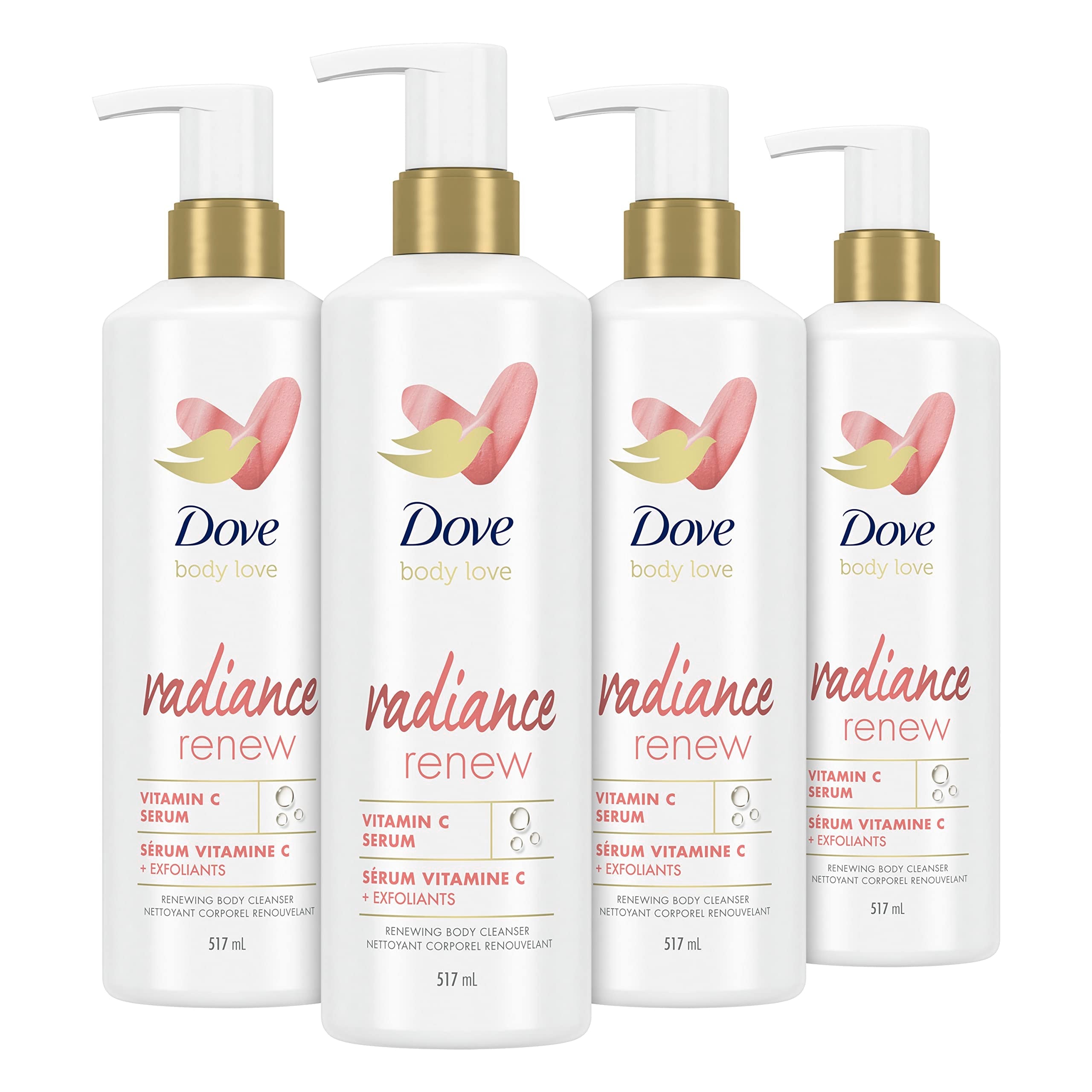 Dove Body Love Body Cleanser Radiance Renew 4 Count For Dull Skin Exfoliating Body Wash with Vitamin C Serum 17.5 fl oz