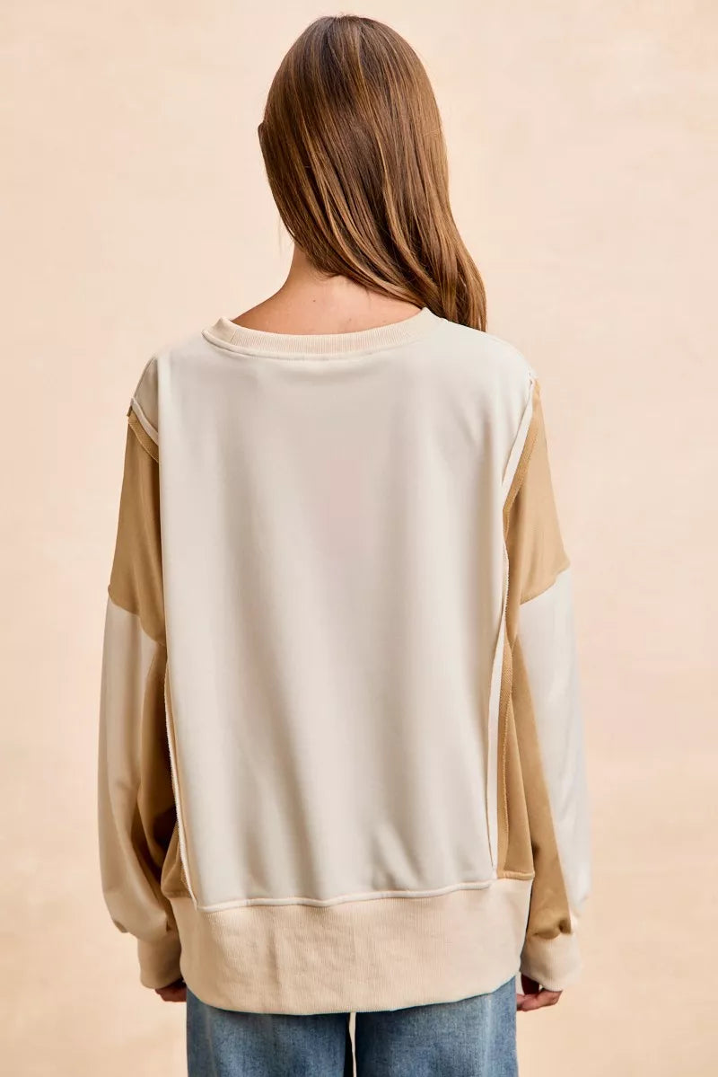 BiBi French Terry Color Block Top With Open Seam Detail