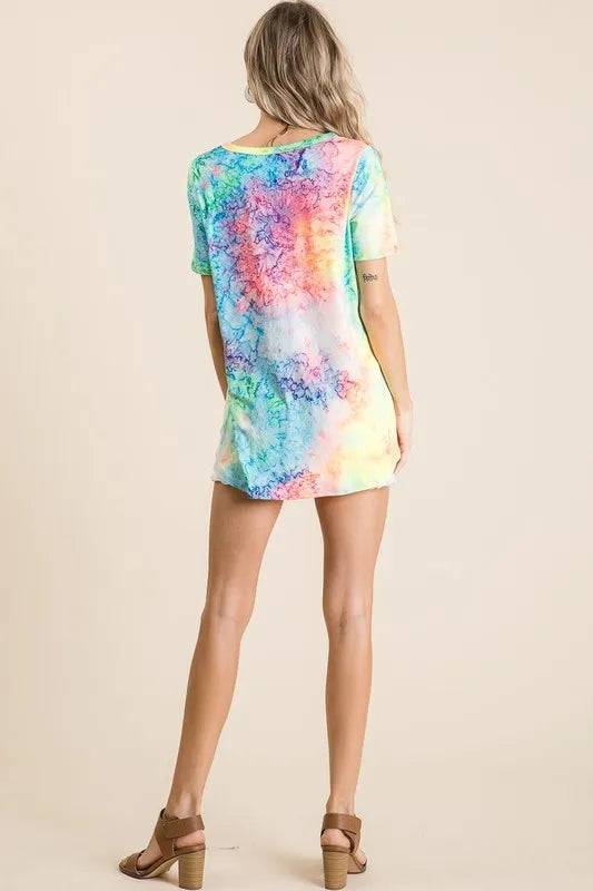 BiBi  Tie Dye Print Jersey V Neck Top
