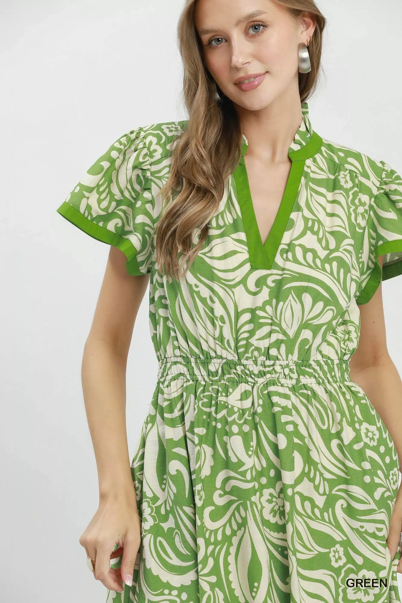 Umgee Paisley Print Midi Dress with Side Pockets