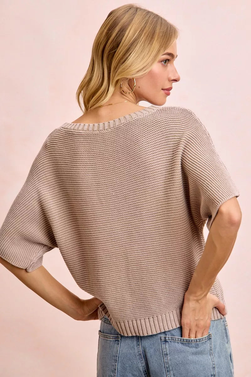 BiBi Short Dolman Sleeves Washed Knit Top