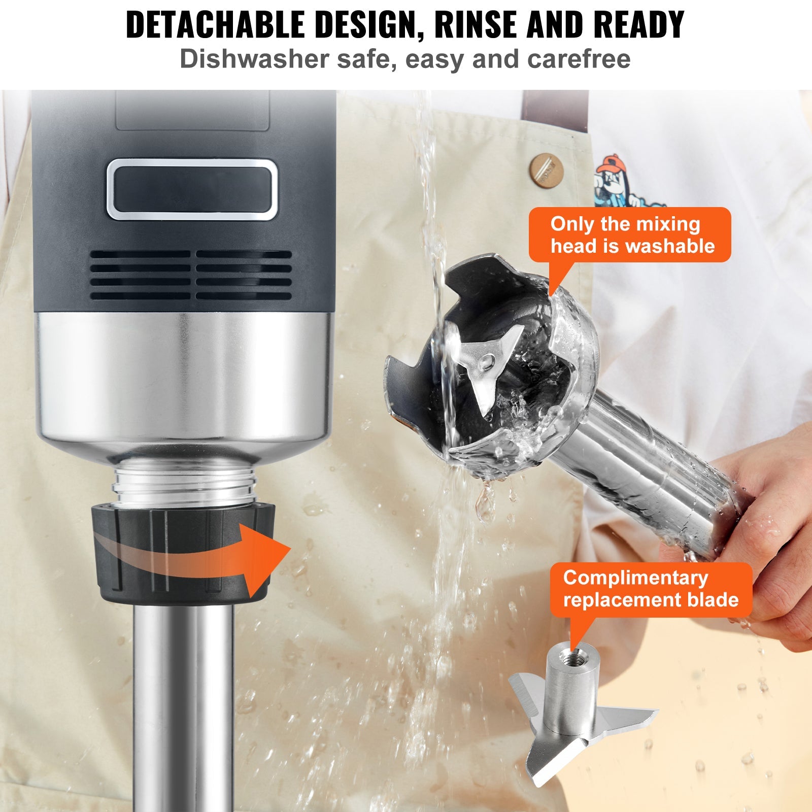 Commercial Immersion Blender, 750W 20' Heavy Duty Hand Mixer, Variable Speed Kitchen Stick Mixer with 304 Stainless Steel Blade, Multi-Purpose Portable Mixer for Soup, Smoothie, Puree, Baby Food