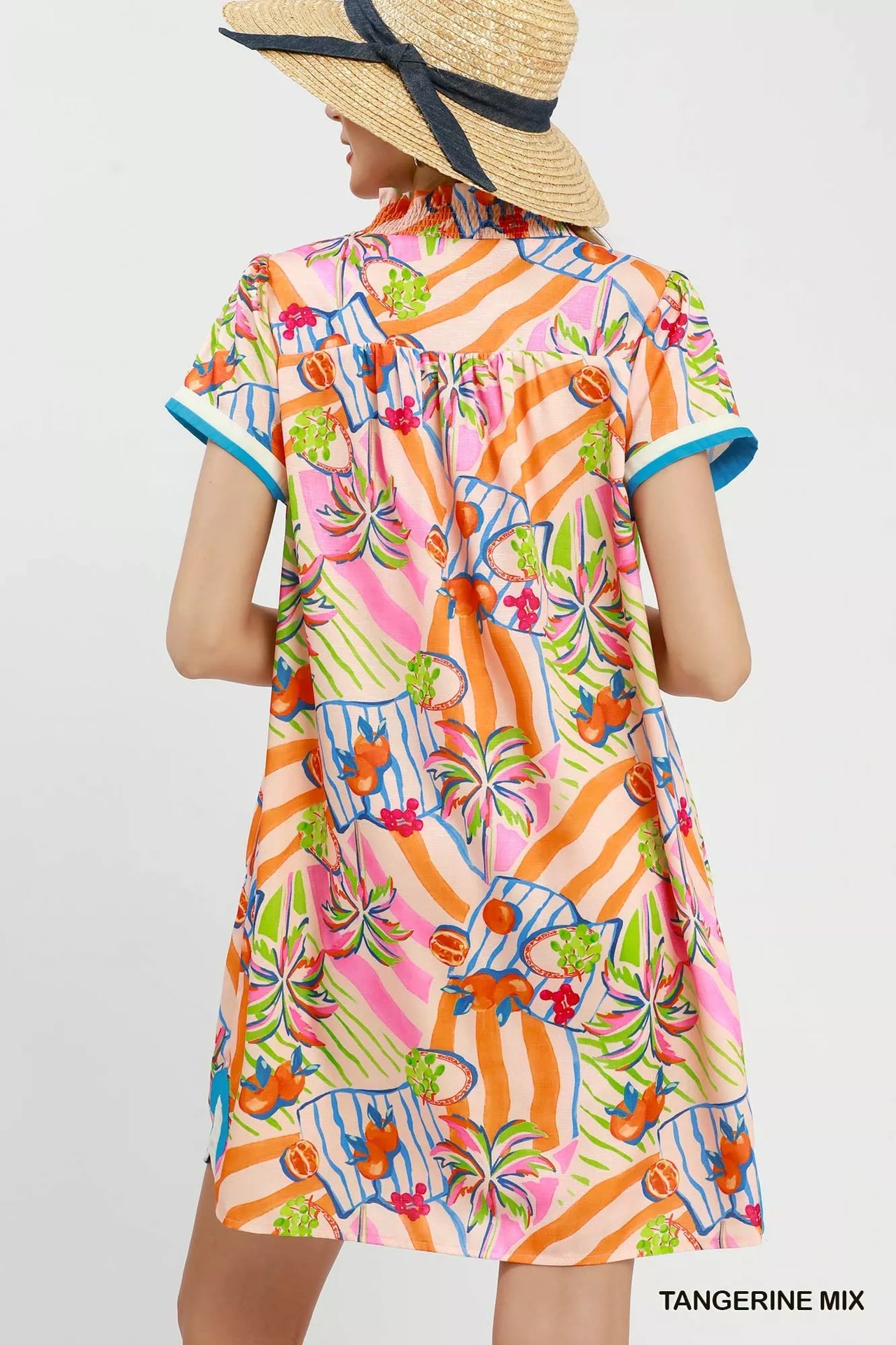Umgee Tropical Print Collared Shift Dress