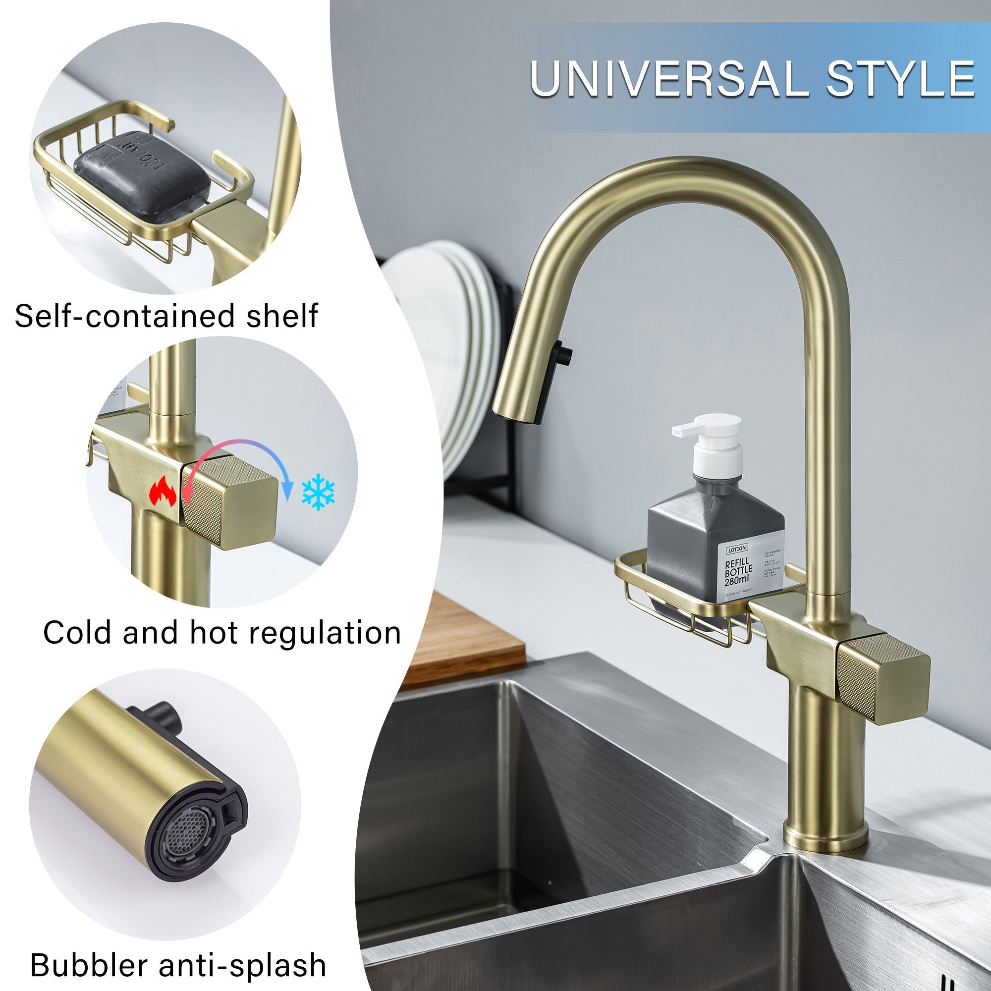 CINCOSKY High Arc Pull-Down Kitchen Faucet with Dual Function Sprayer in Brushed Gold Stainless Steel