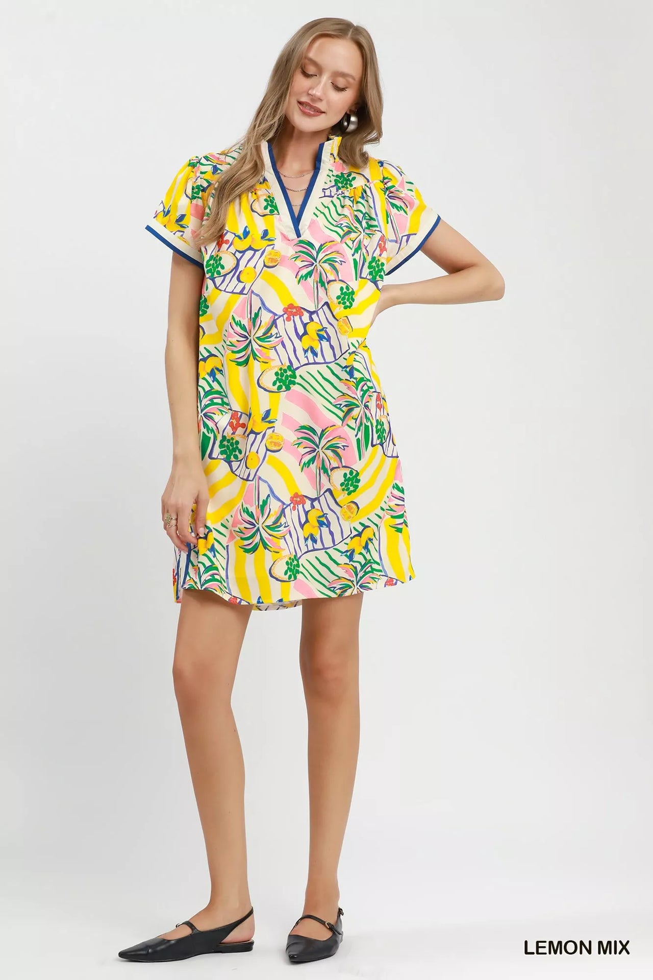 Umgee Tropical Print Collared Shift Dress
