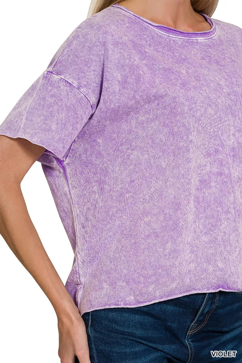 Zenana Halo Washed Cotton Short Sleeve Top