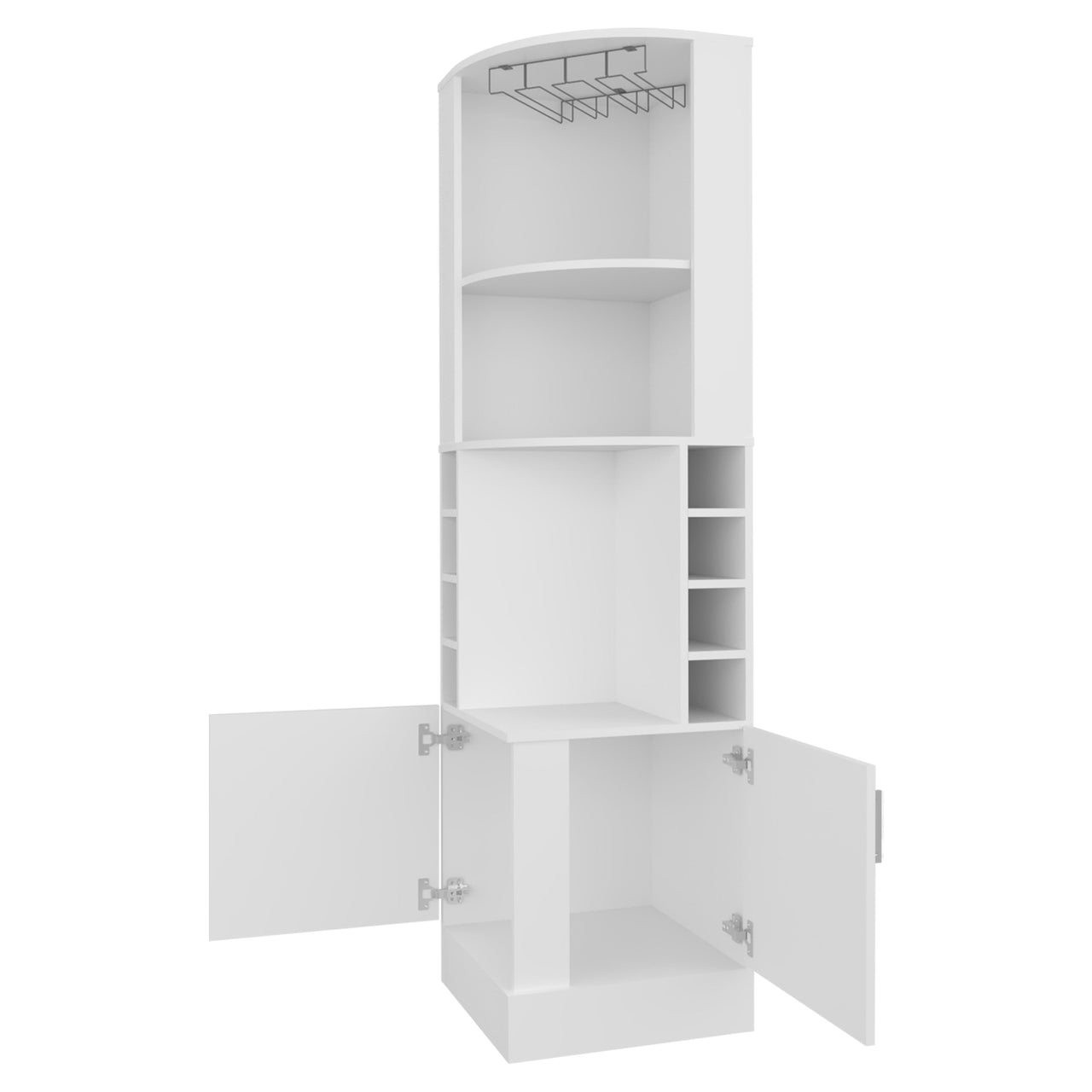 FM FURNITURE Page Corner Bar Cabinet with Wine Storage and Glass Rack. White