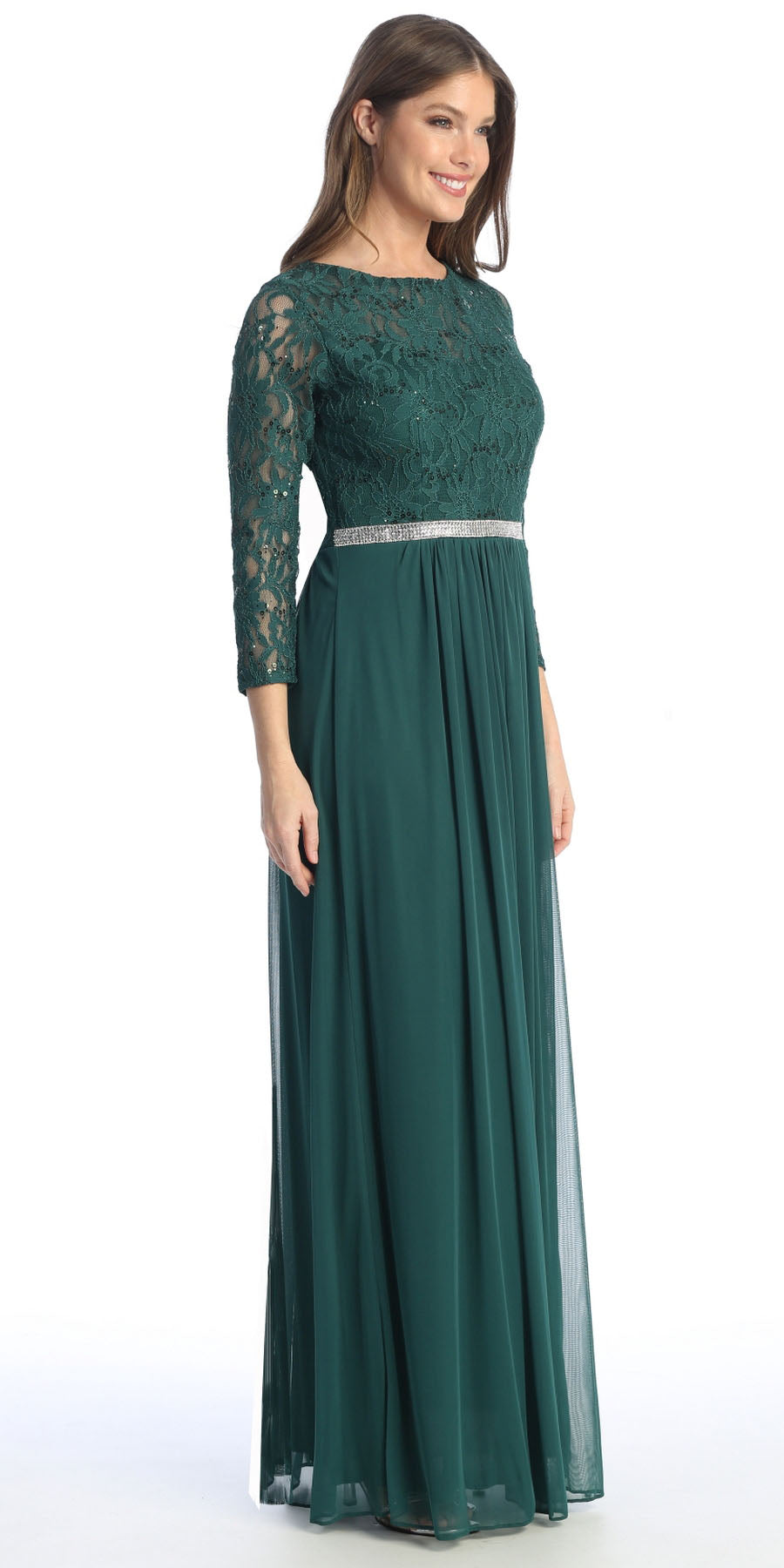 CLEARANCE - Celavie 6305L Three-Quarter Length Lace Sleeve Dress A-line (Size M)
