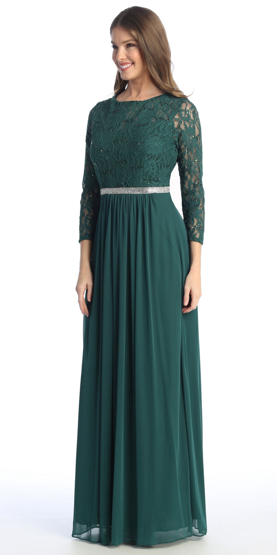 CLEARANCE - Celavie 6305L Three-Quarter Length Lace Sleeve Dress A-line (Size M)