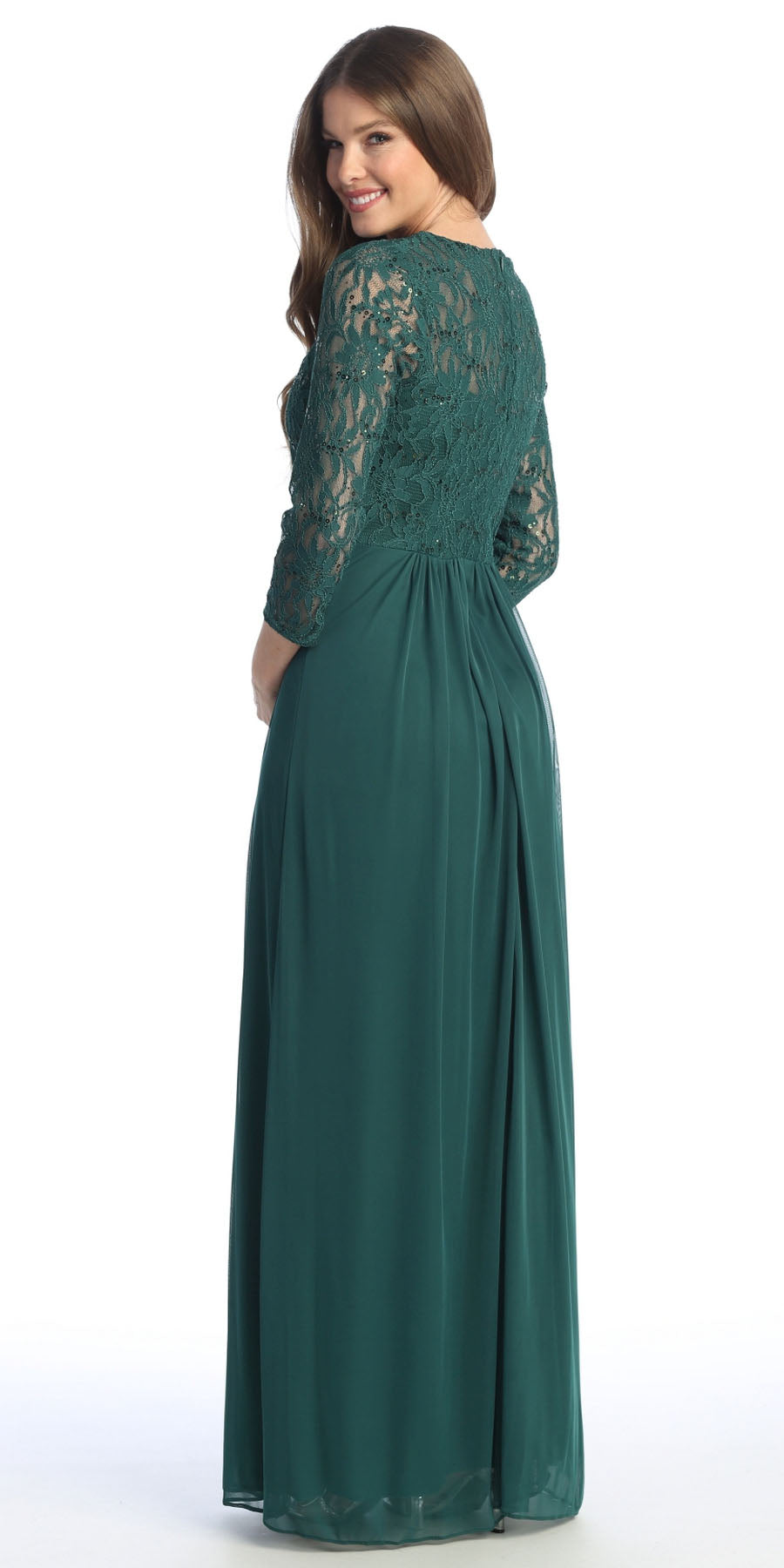 CLEARANCE - Celavie 6305L Three-Quarter Length Lace Sleeve Dress A-line (Size M)