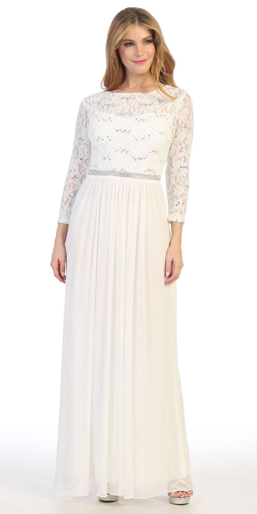 CLEARANCE - Celavie 6305L Three-Quarter Length Lace Sleeve Dress A-line (Size M)
