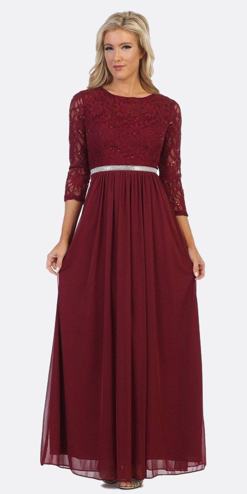 CLEARANCE - Celavie 6305L Three-Quarter Length Lace Sleeve Dress A-line (Size M)