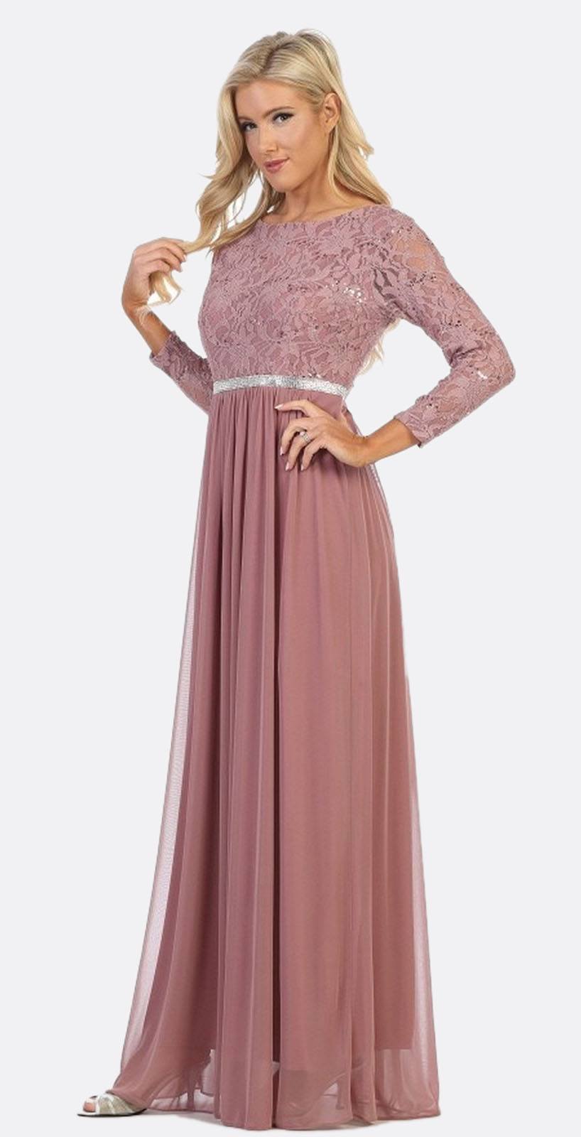 CLEARANCE - Celavie 6305L Three-Quarter Length Lace Sleeve Dress A-line (Size M)