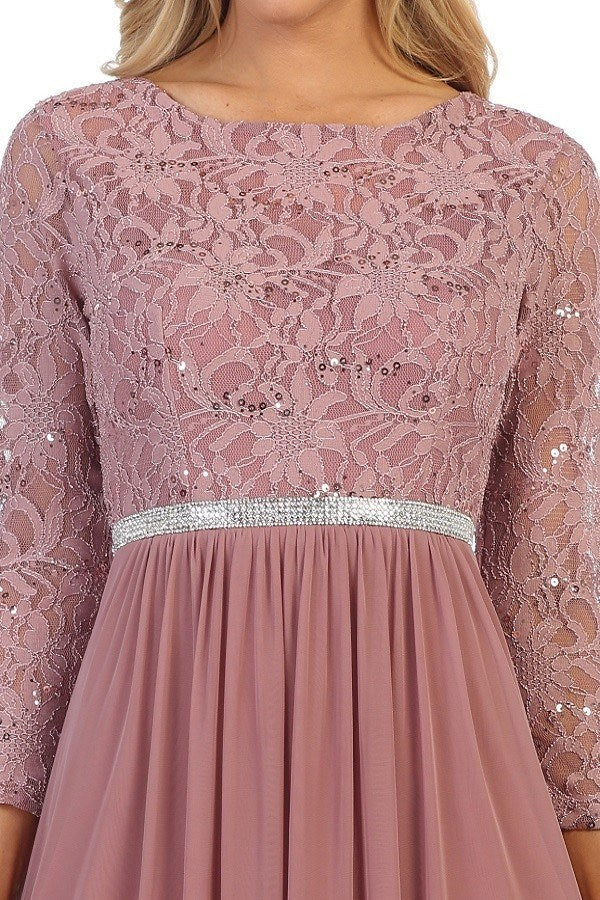 CLEARANCE - Celavie 6305L Three-Quarter Length Lace Sleeve Dress A-line (Size M)