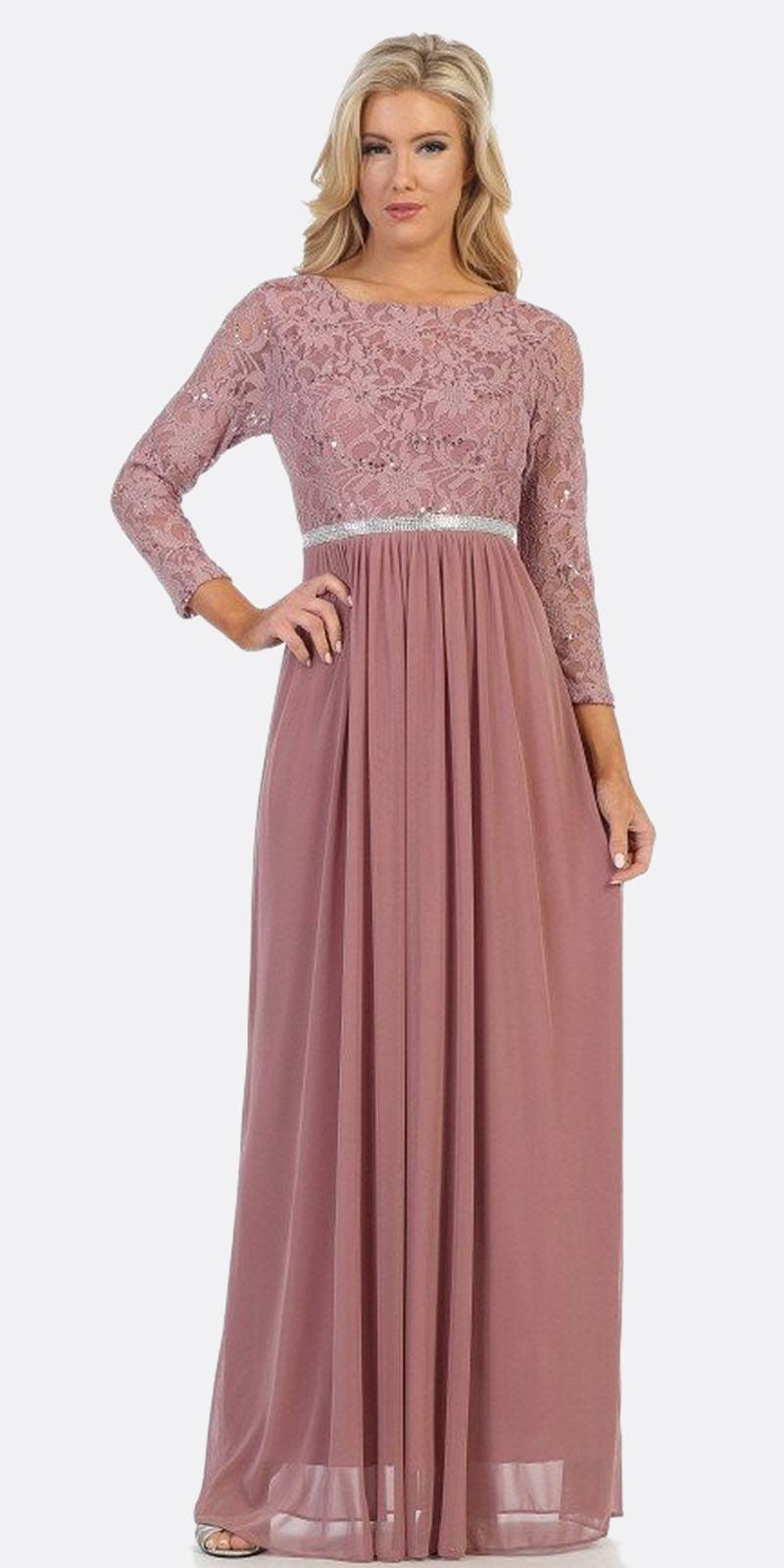 CLEARANCE - Celavie 6305L Three-Quarter Length Lace Sleeve Dress A-line (Size M)