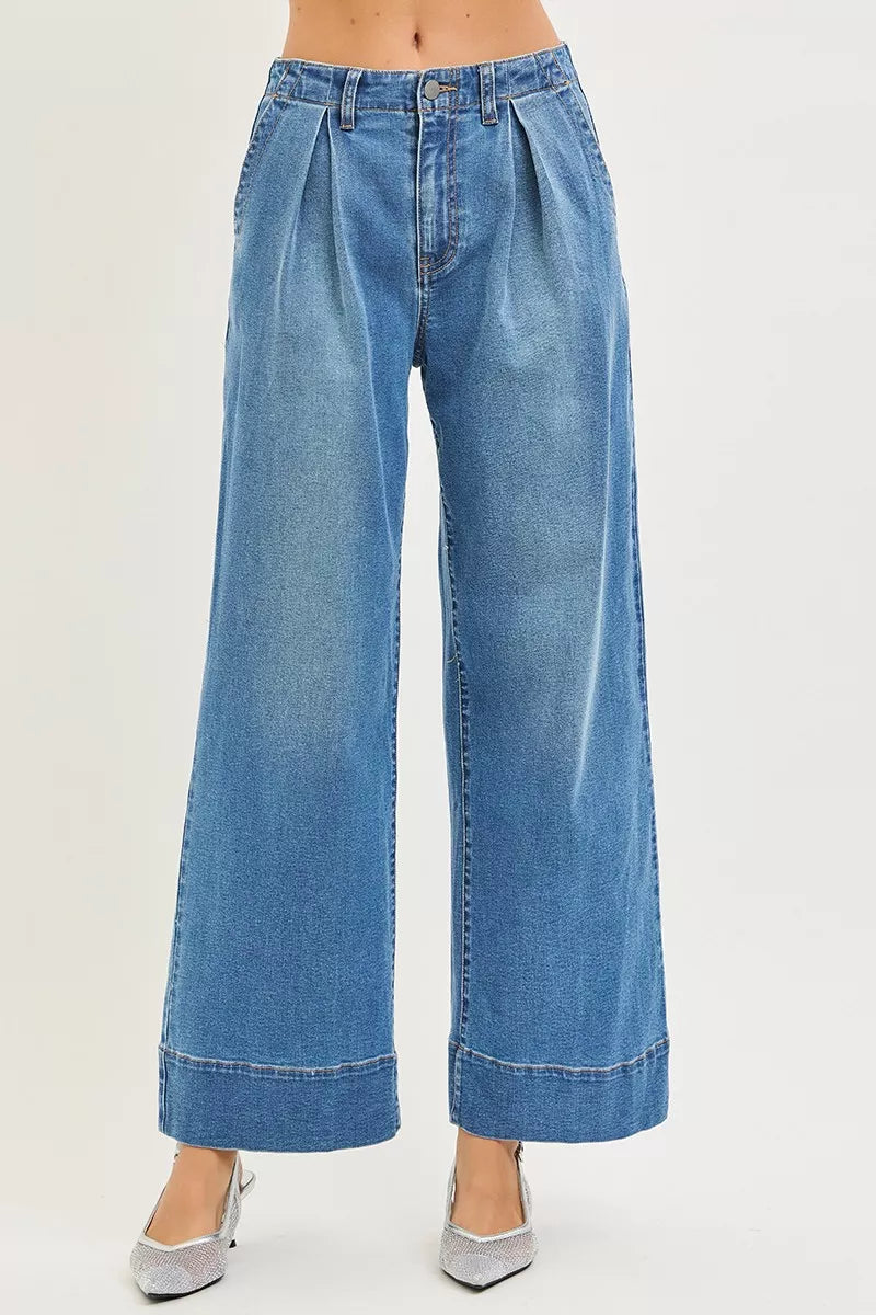 RISEN Slouchy Wide Leg Jeans With Pleats