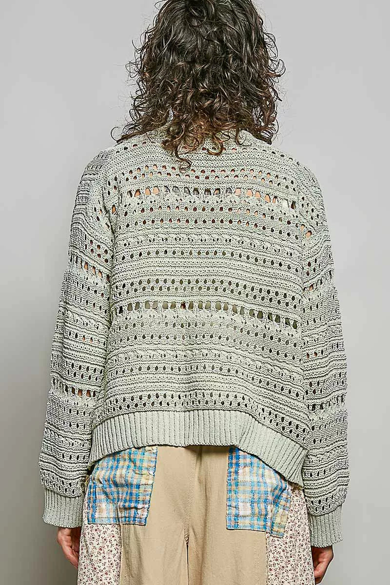 POL Open-Knit Floral Button Cardigan