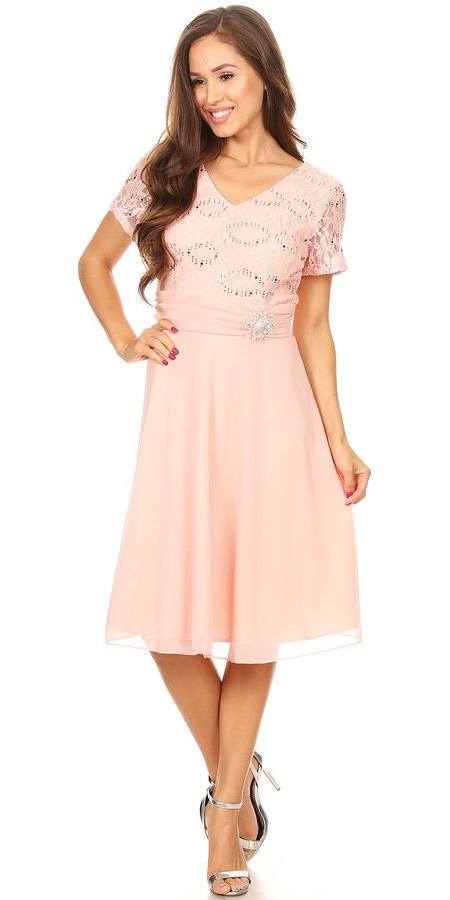 CLEARANCE - Celavie 6320S Knee Length Dress With Short Sleeves (Size L)