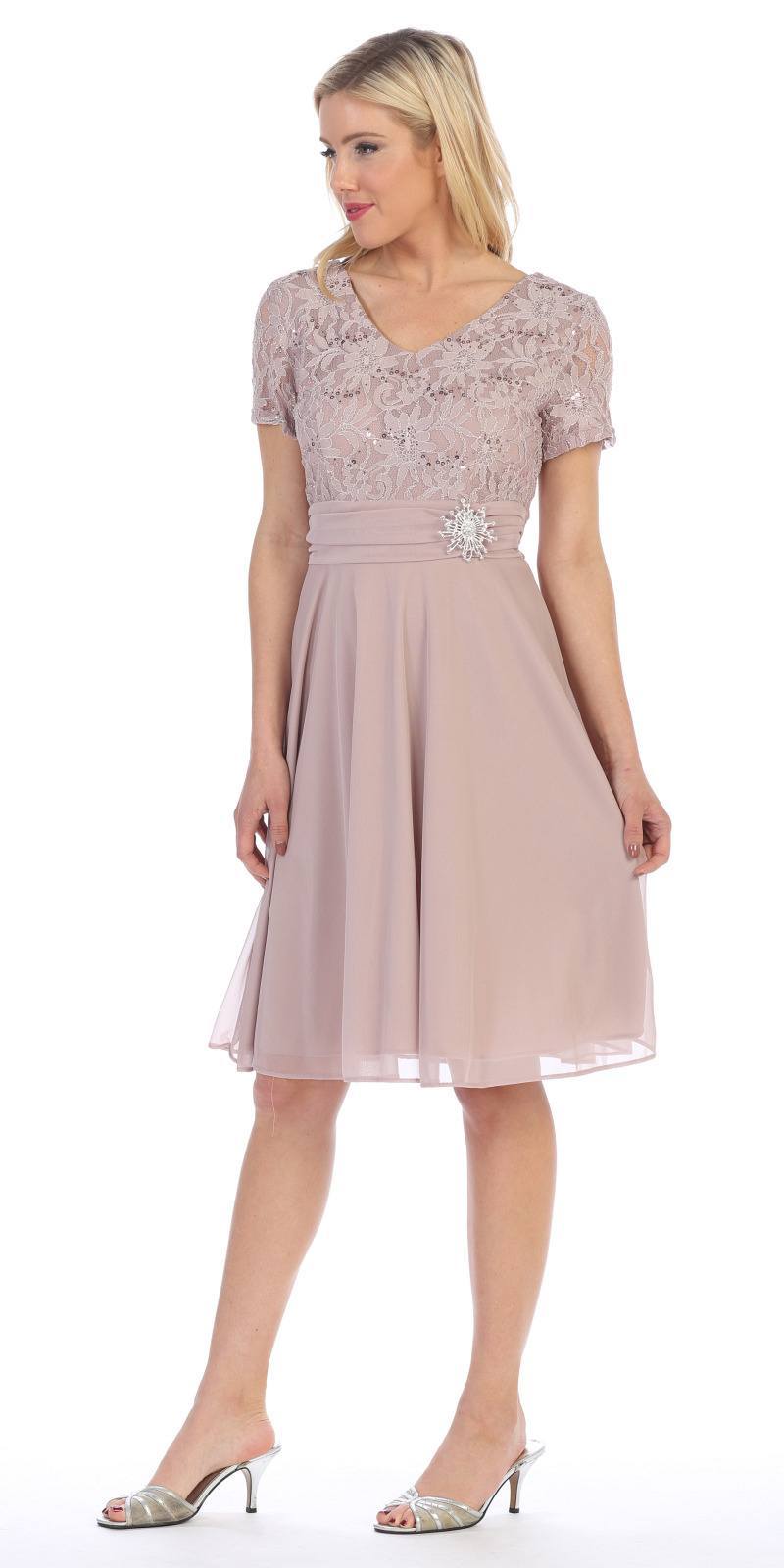 CLEARANCE - Celavie 6320S Knee Length Dress With Short Sleeves (Size L)