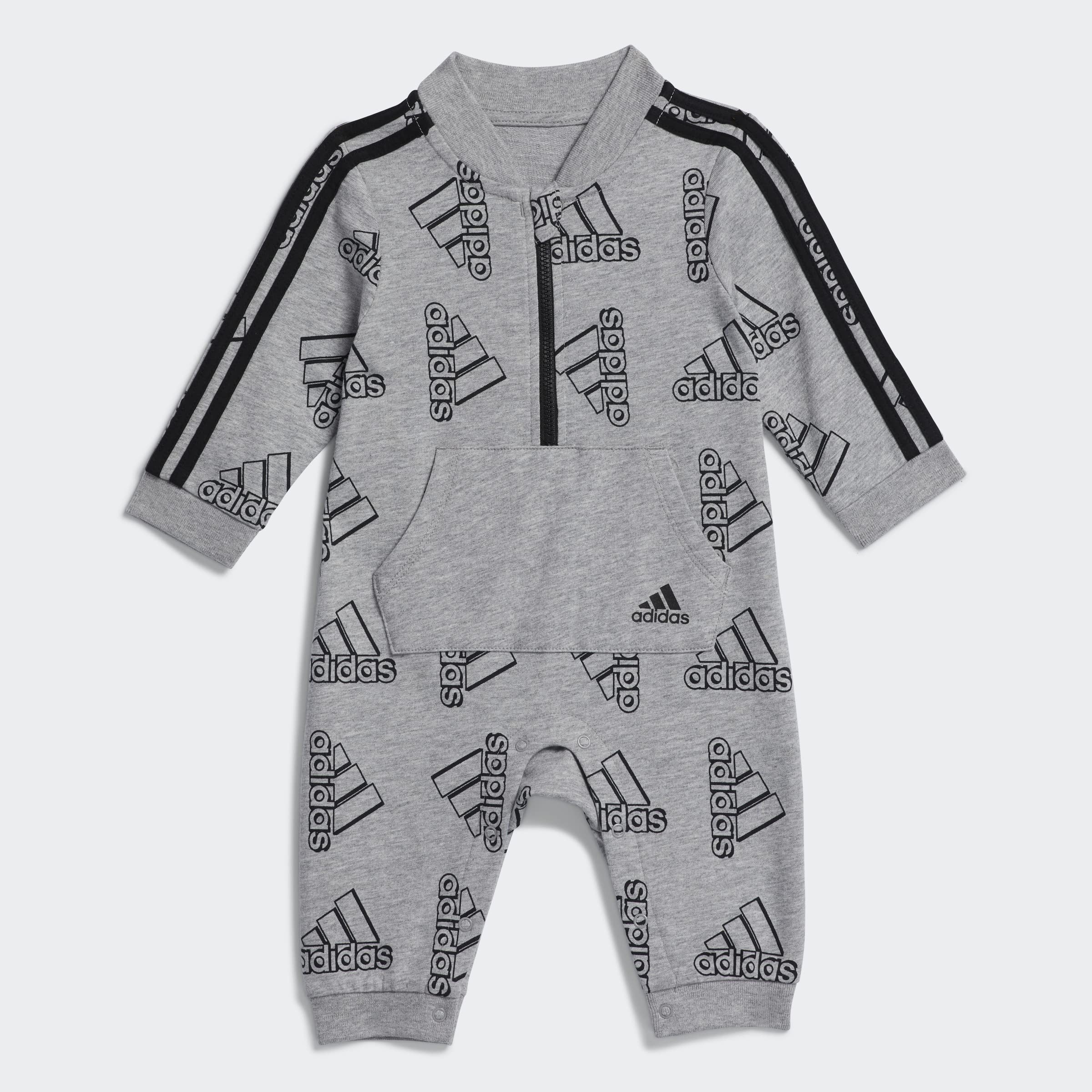 adidas baby girls Long Sleeve Zip Front Printed Track Suit Coveralls Medium Grey Heather 18 Months US