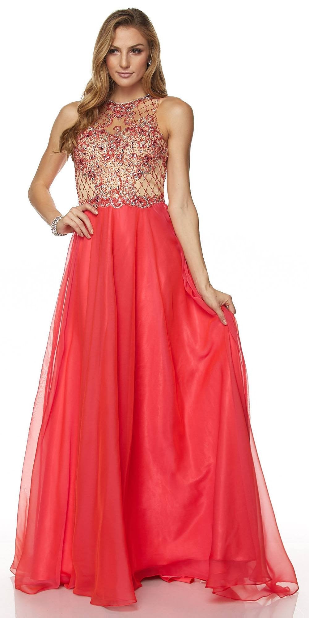 Juliet 637 Sleeveless A-Line Rhinestone Embellished Gown