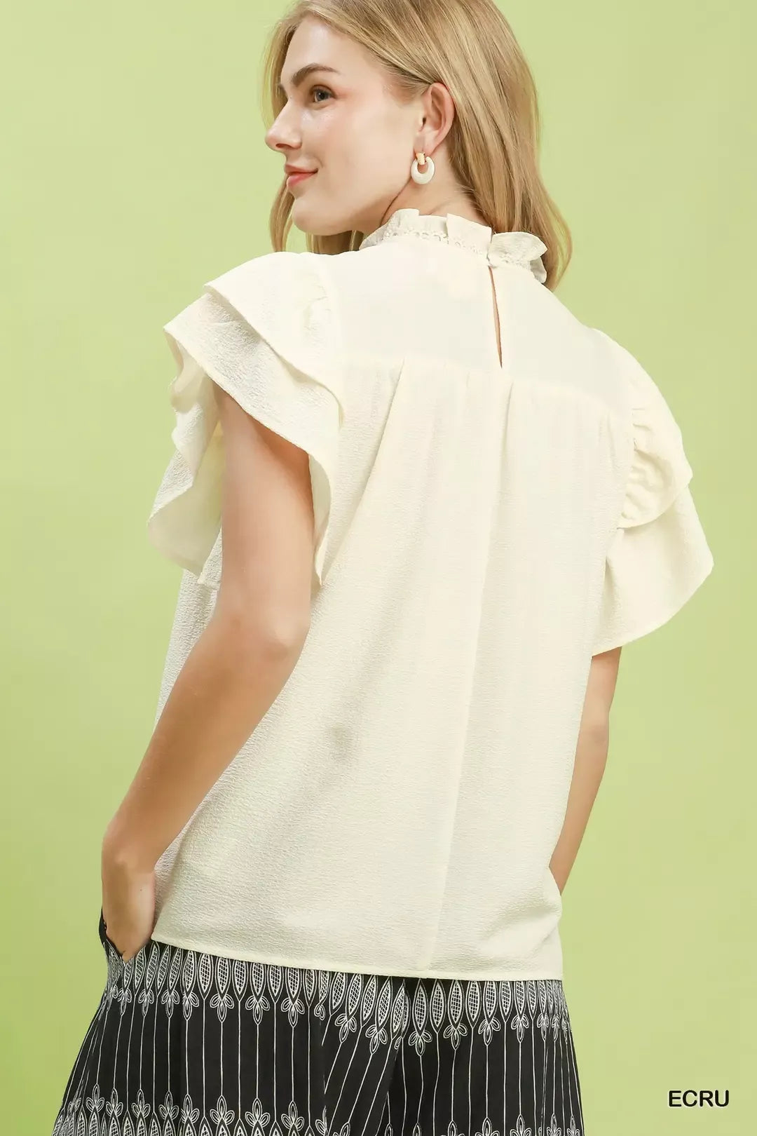 Umgee Smocked Ruffle Sleeve Textured Top
