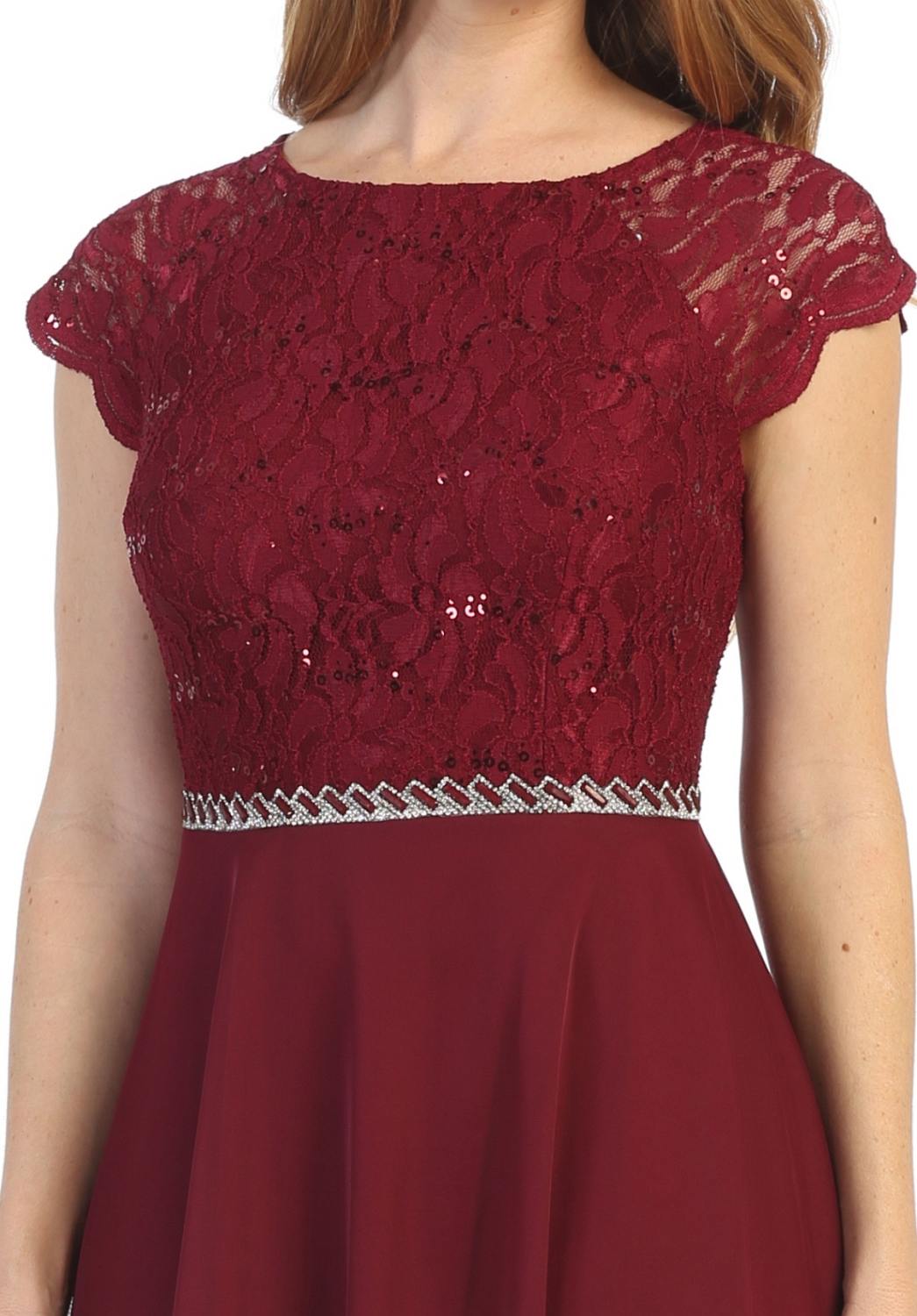CLEARANCE - Celavie 6394-S Embellished Waist Short Sleeve Dress (Size 2XL)