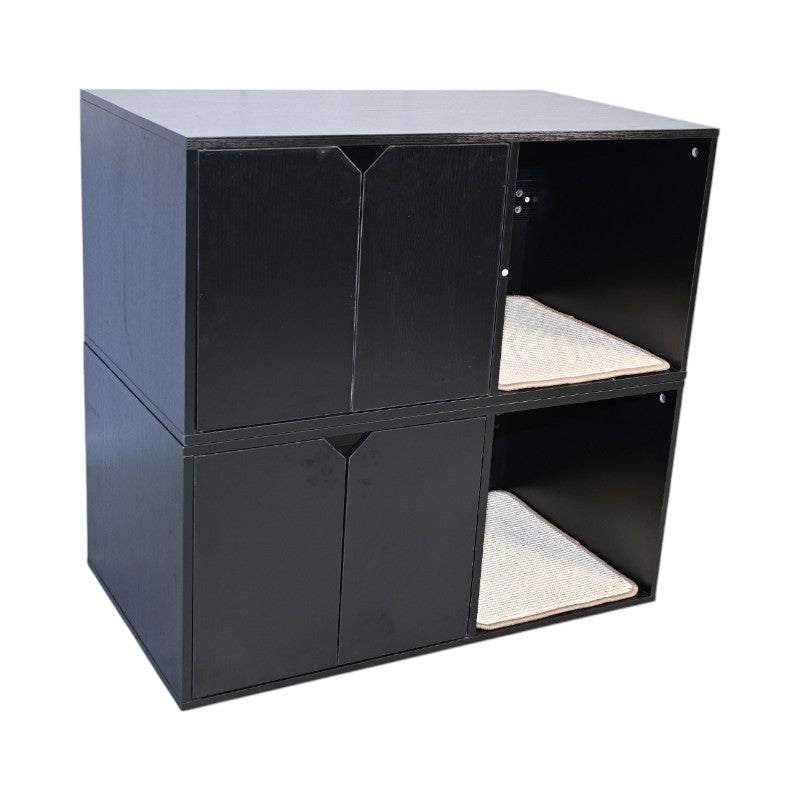 35.83' Cat Litter Box Enclosure Hidden Furniture (Scratch Pad Included), Modern Black Cat House with Corrugated Cardboard Scratching Pad - 35.83' x 20.47' x 17.05', 52 lbs
