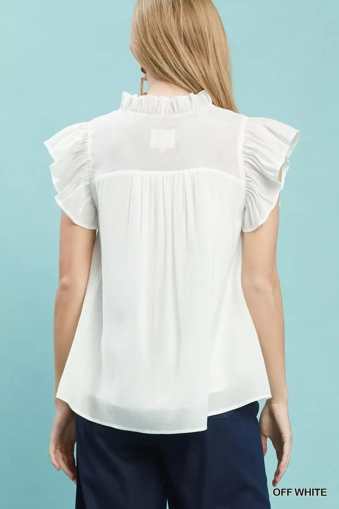 Umgee Smocked Yoke Ruffle Sleeve Blouse