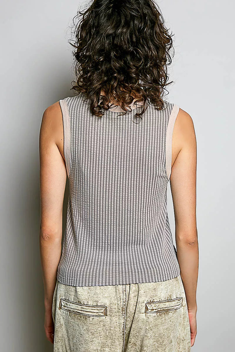 POL V-Neck Contrast Ribbed Sleeveless Tank
