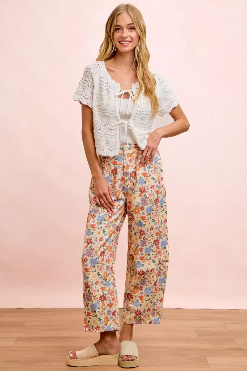 BiBi Washed Floral Printed Twill Barrel Pants