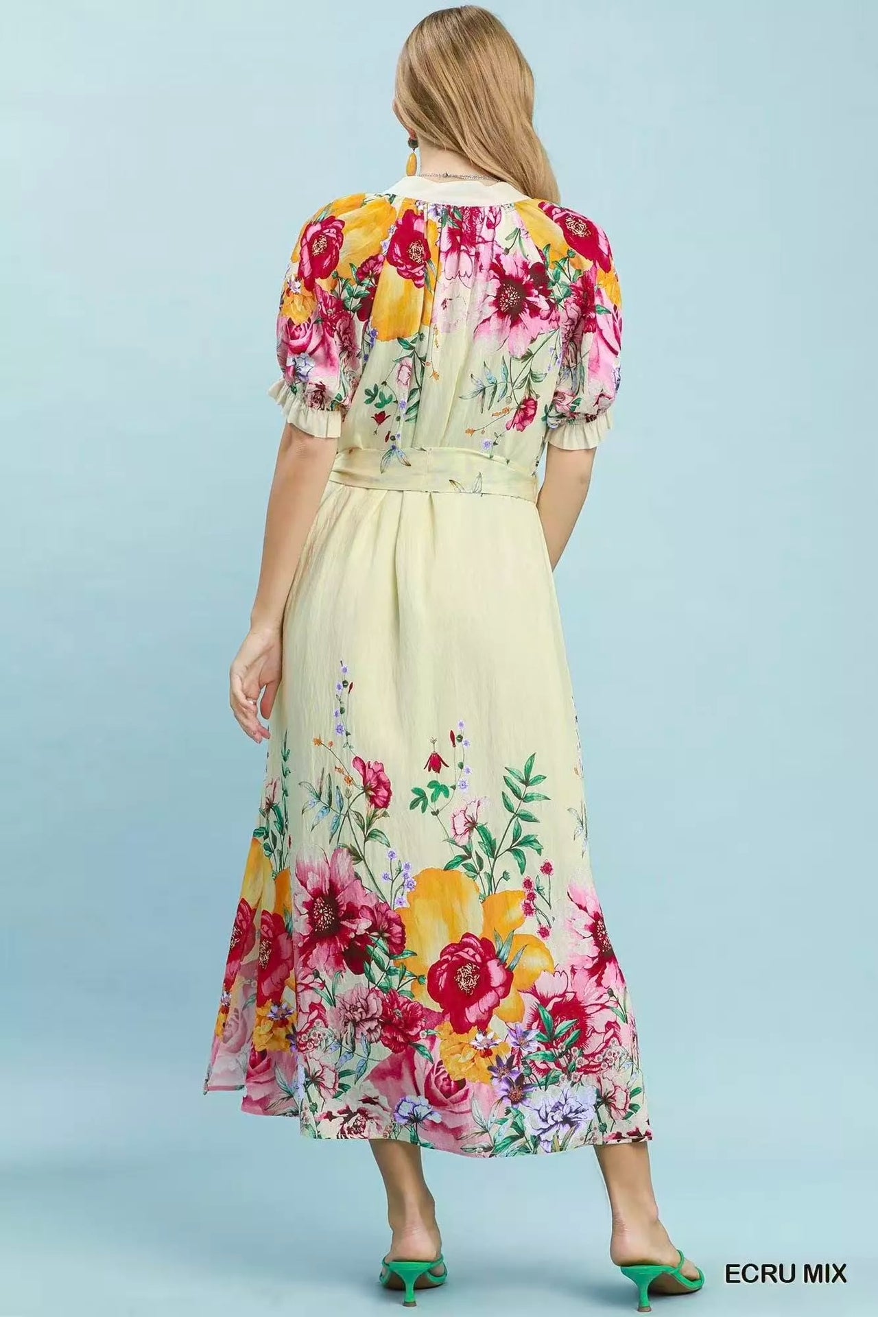 Umgee Mix Floral Border Print Midi Dress