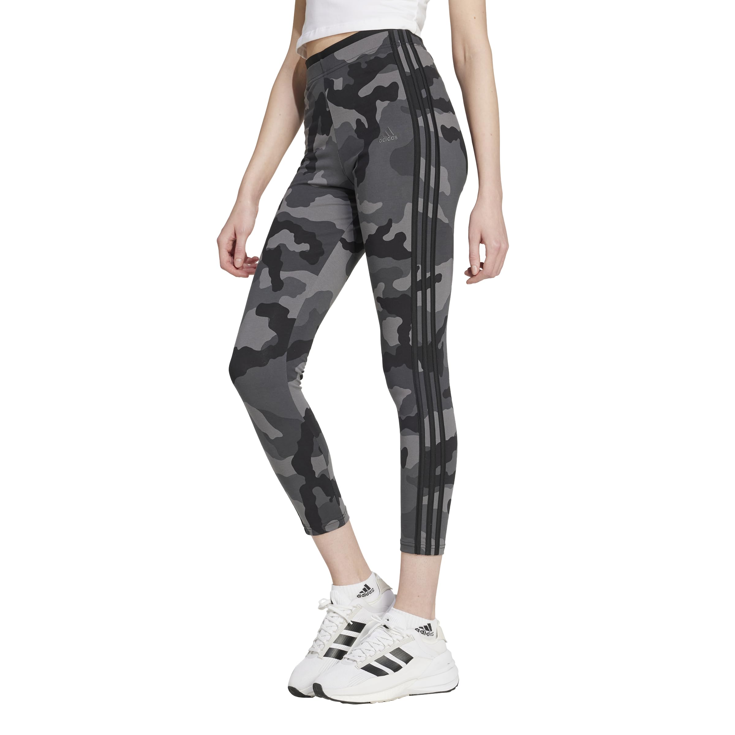 adidas Womens Essentials 3-Stripes Camouflage Printed 7/8 Length Leggings Black