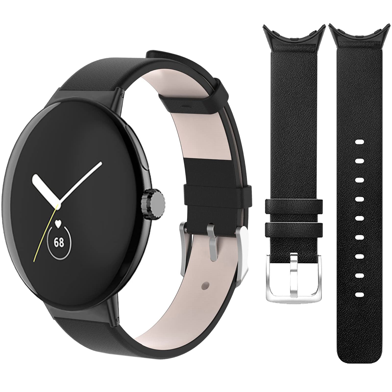 NINKI for Google Pixel Watch 3 41MM Band/Pixel Watch 2 Band/Pixel Watch Band Women (Black with Beige)Leather Watch Replacement Band for Google Pixel Watch 2 Band Leather Pixel Watch 3 41MM Strap