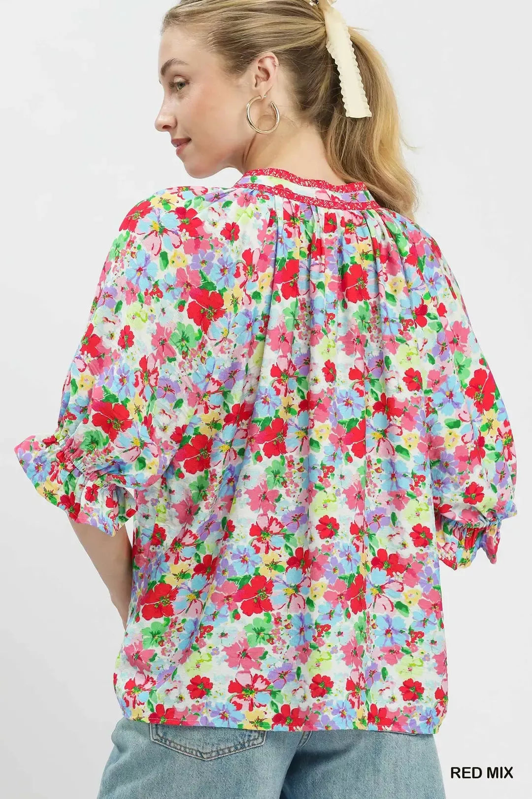 Umgee Mix Floral Print Ruffle Top