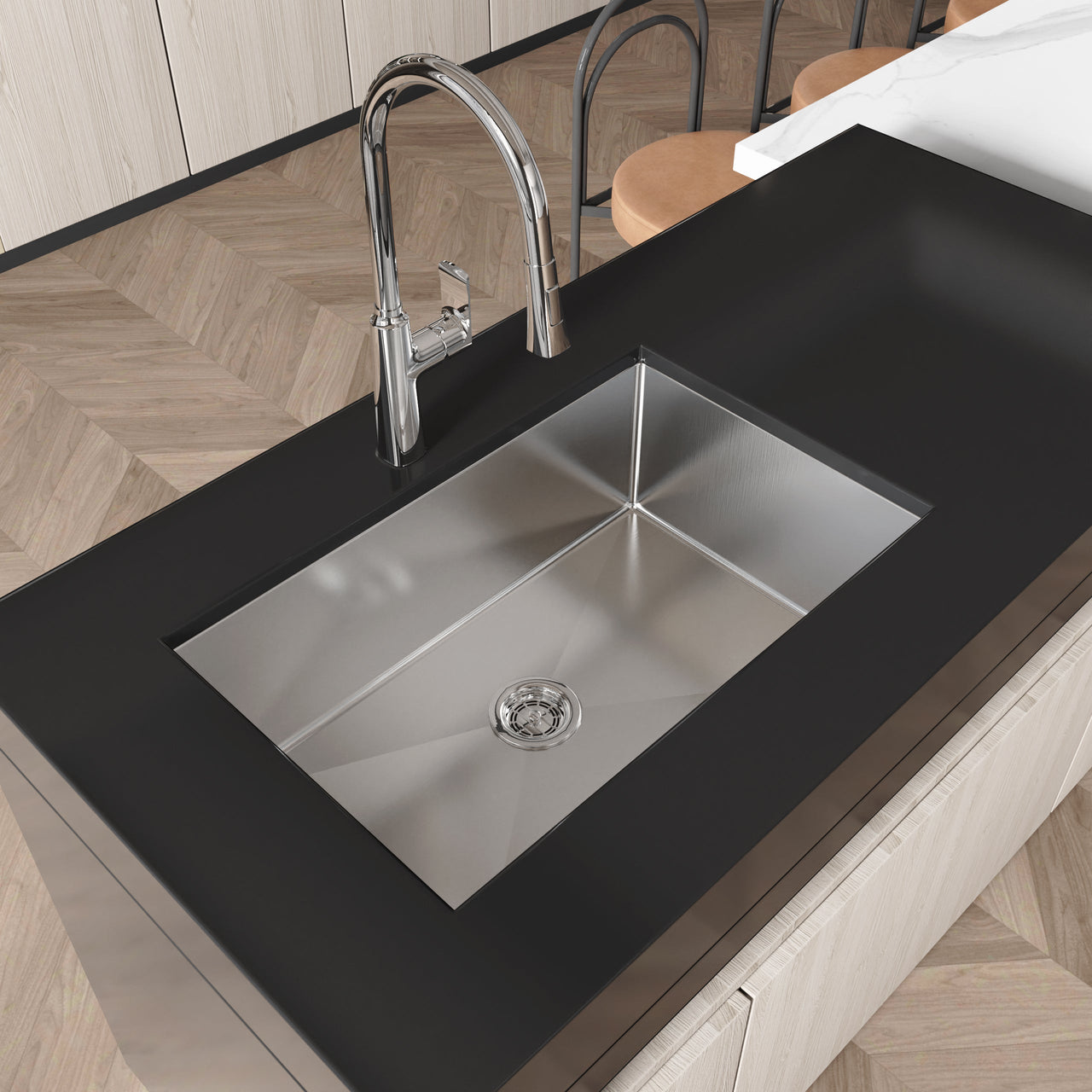 Stainless Steel Kitchen Sink, 30″x19″ Drop In Single Bowl, Undermount Handmade Sink in Brushed Nickel, with US Standard Drain and Hook, LS-SSBR05