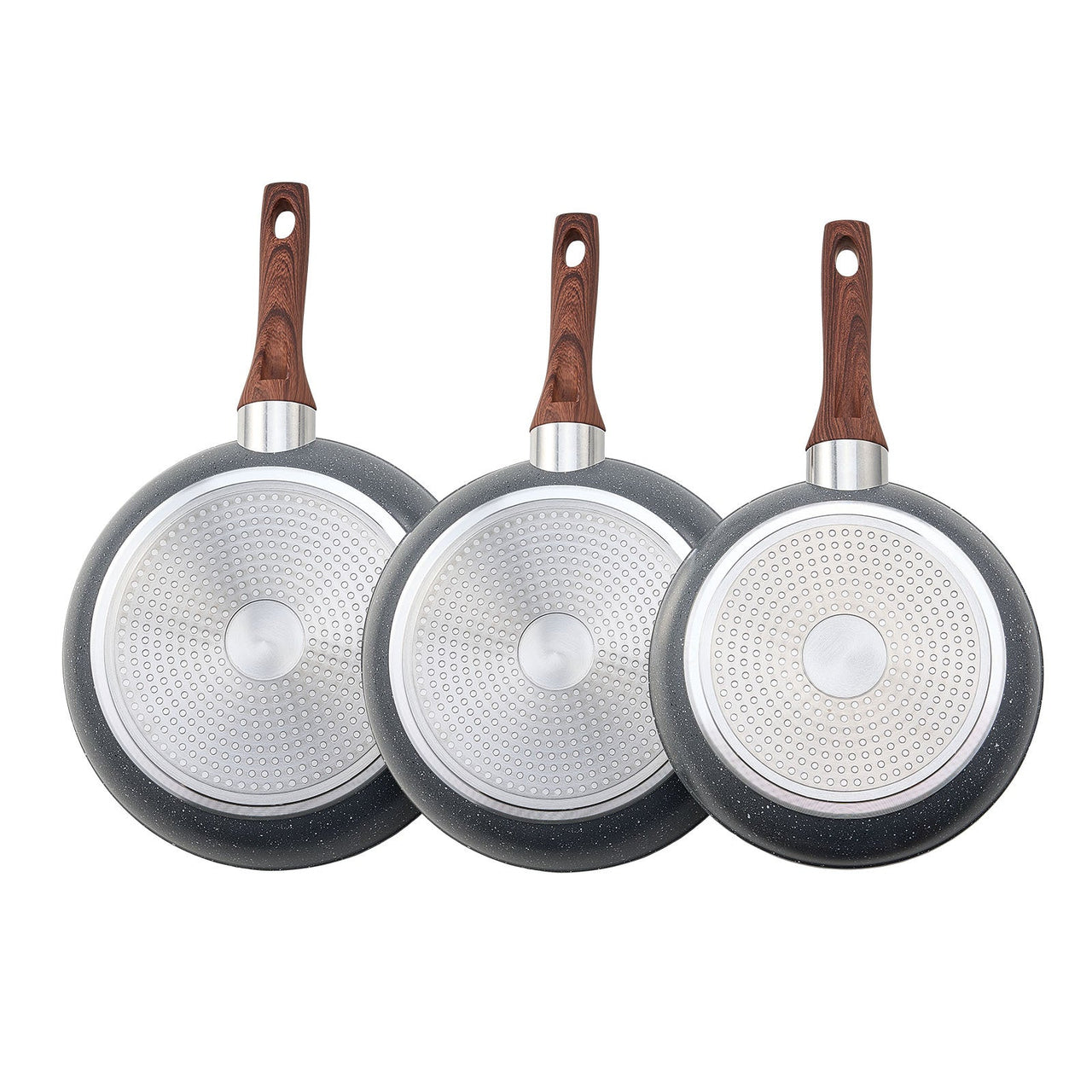 3 Piece Frying Pan Aluminum Skillet Set 9.5 11 12 in Nonstick Pre-Seasoned Grey