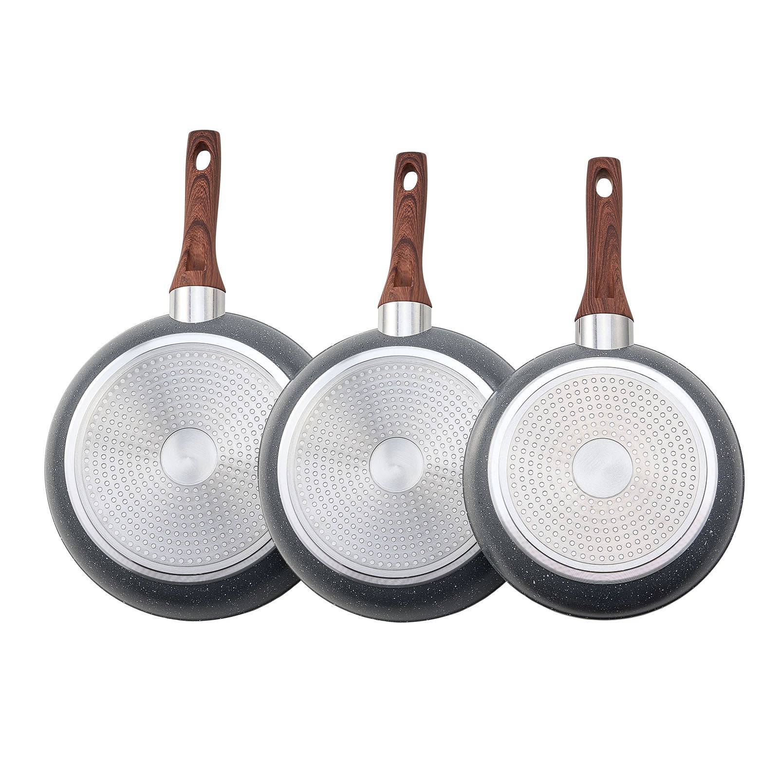 3 Piece Frying Pan Aluminum Skillet Set 9.5 11 12 in Nonstick Pre-Seasoned Grey