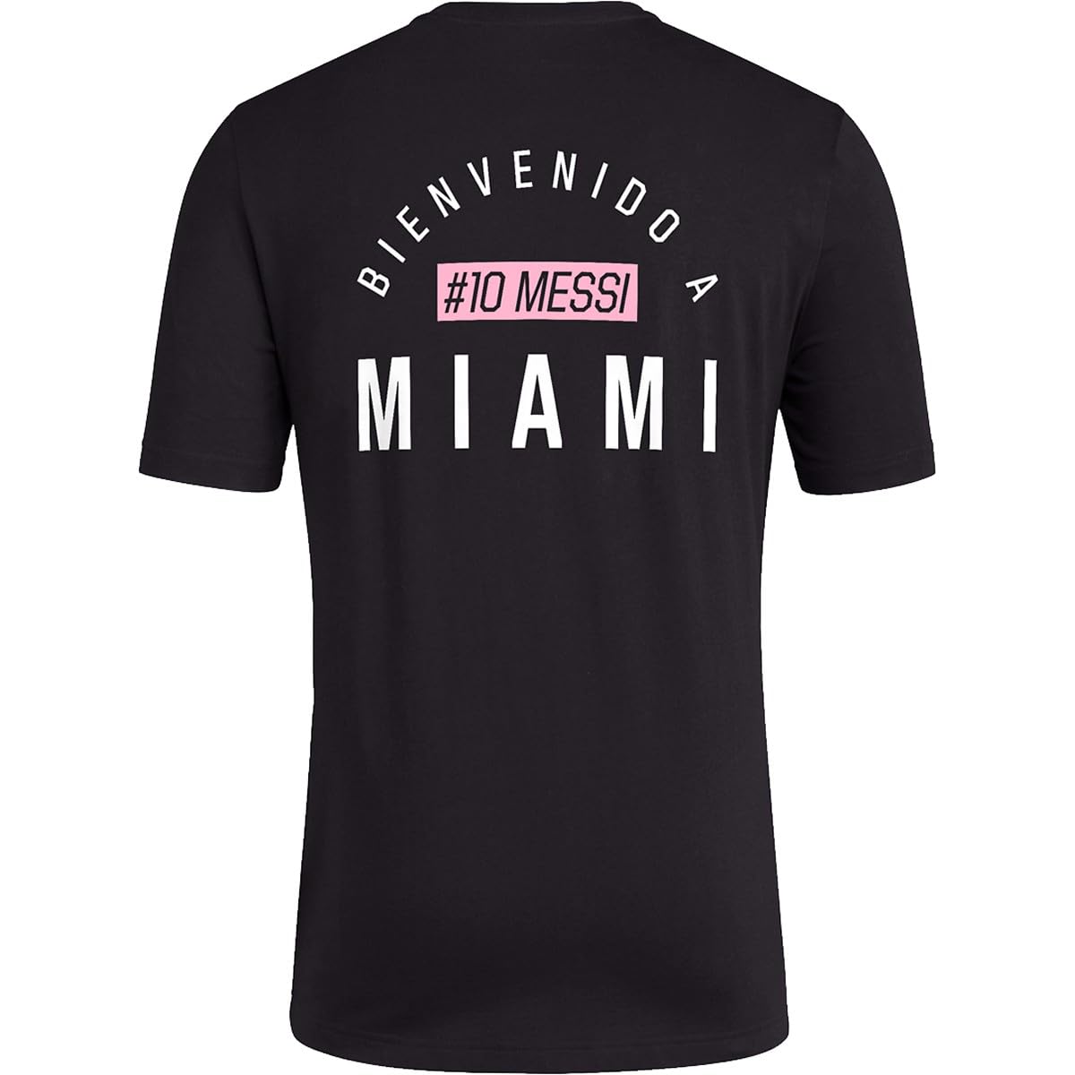 adidas Mens Soccer Messi X Miami Bienvenido a Miami Tee - Classic Relax Fit with Messi Graphic Logo and #10 Available in Black & White (Small Black)