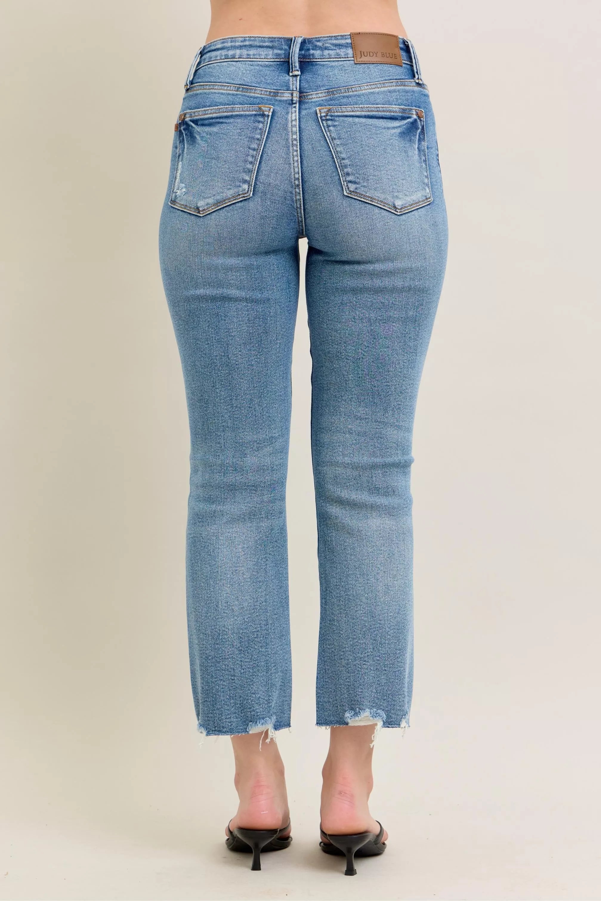 Judy Blue Mr Vintage Wash Destroy Hem Kick Flare Jeans