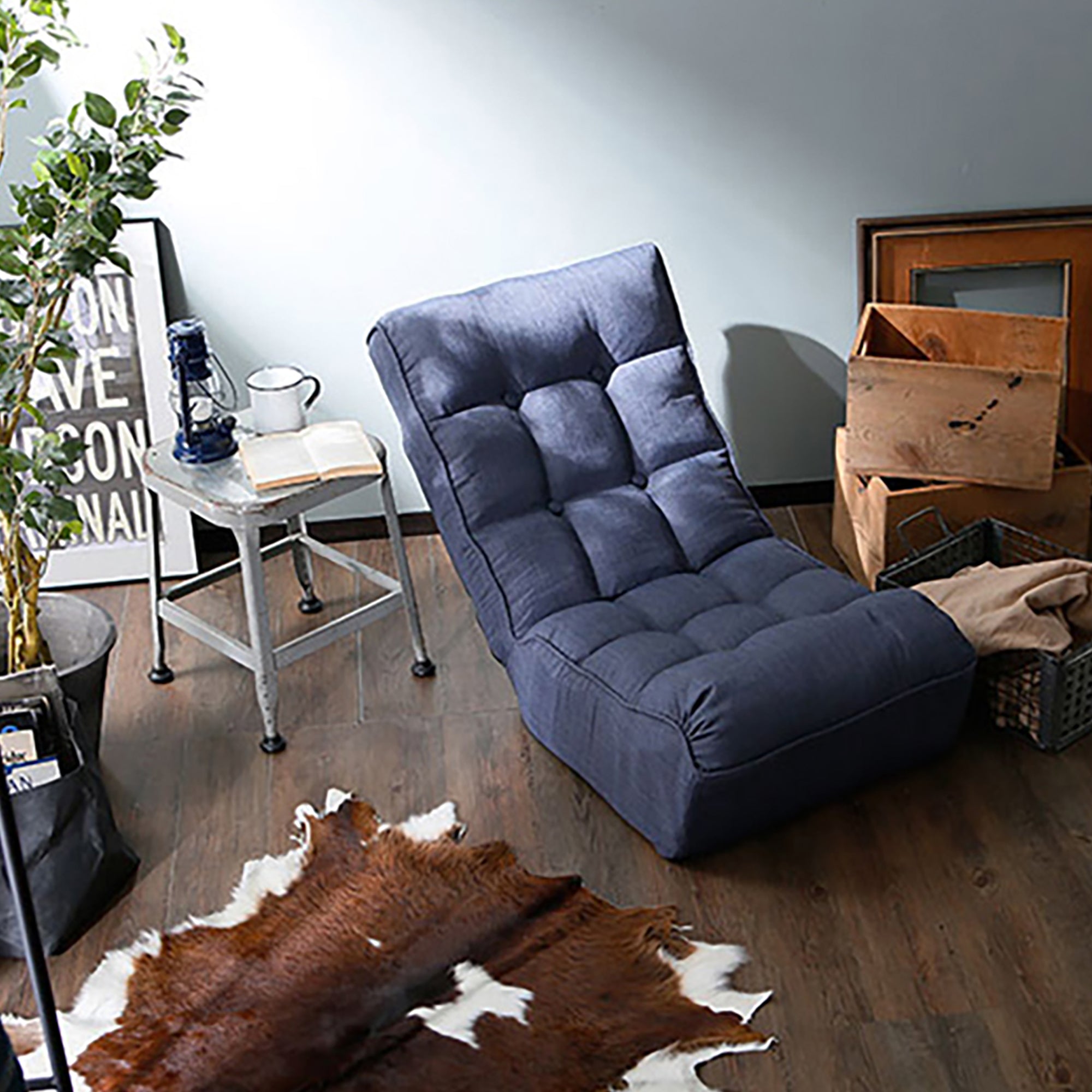 Single sofa reclining chair Japanese chair lazy sofa tatami balcony reclining chair leisure sofa adjustable chair,Navy