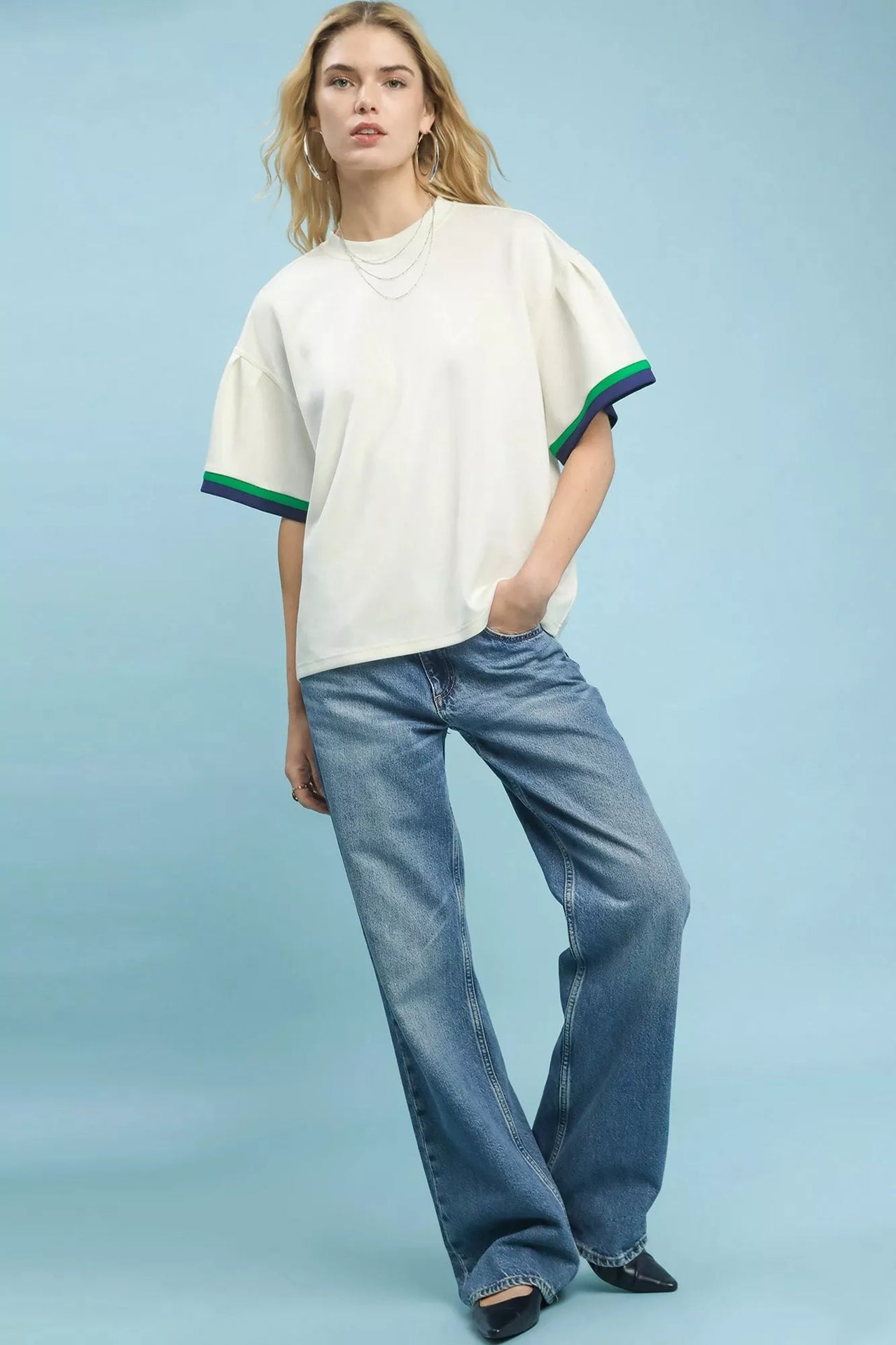 Umgee Contrast Trim Bell Sleeve Top