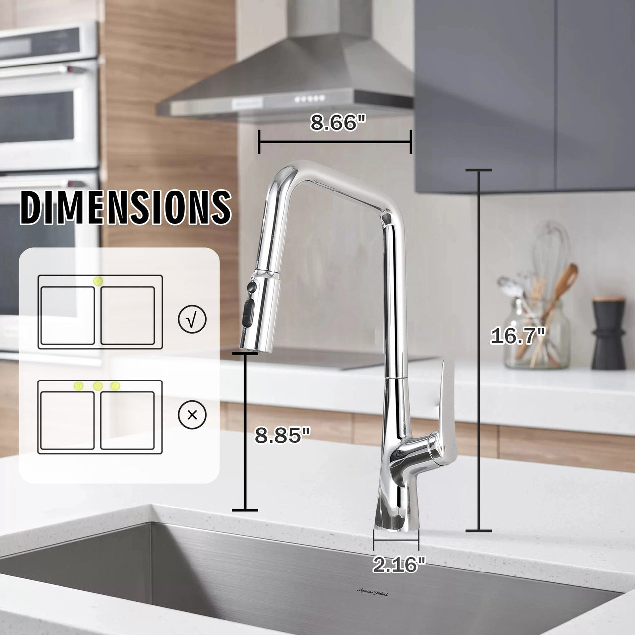 Professional Chrome Kitchen Faucet - 3 Function 360 Sprayer with One Touch Switching, Metal Construction