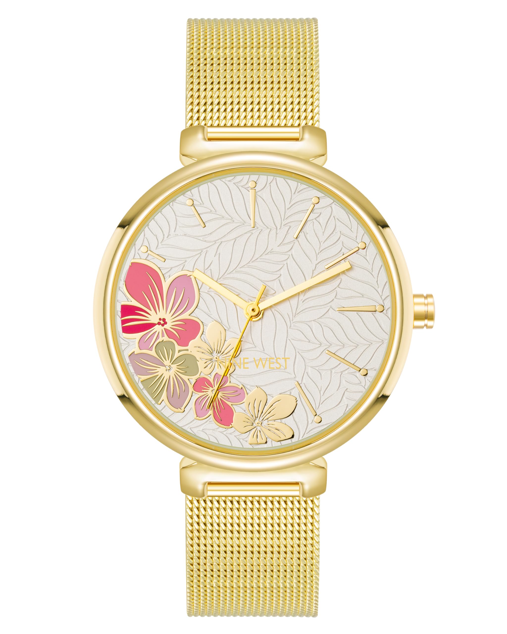 Nine West Womens Floral Dial Mesh Bracelet Watch